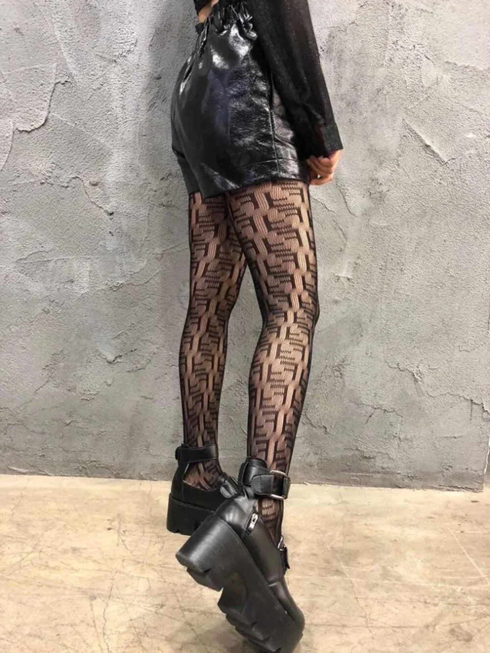 4-Emblems Logo Eyelash 3D Print Black Women’s Pantyhose